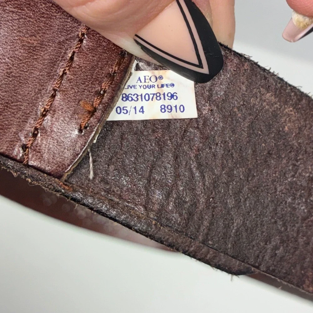 American Eagle Leather Belt Womens Large Brown Perforated Western Boho Artisan